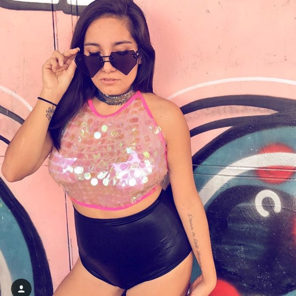 RWMG Pink sequin halter crop top